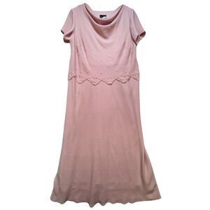 Positive Attitude Women's Formal Midi Dress Stretch Size 16 Pink Short Sleeve